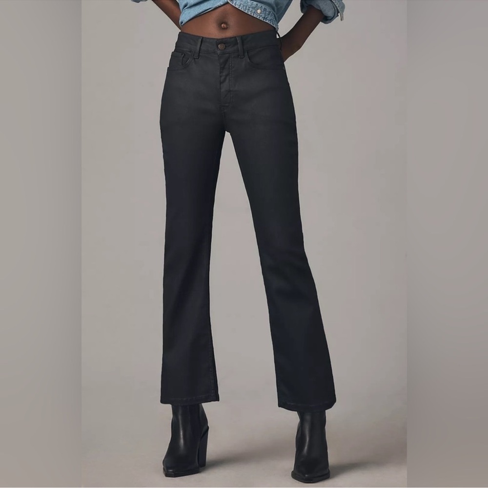Anthropologie The Yaya Coated Kick Crop Flare Jeans in Black - Picture 2 of 12